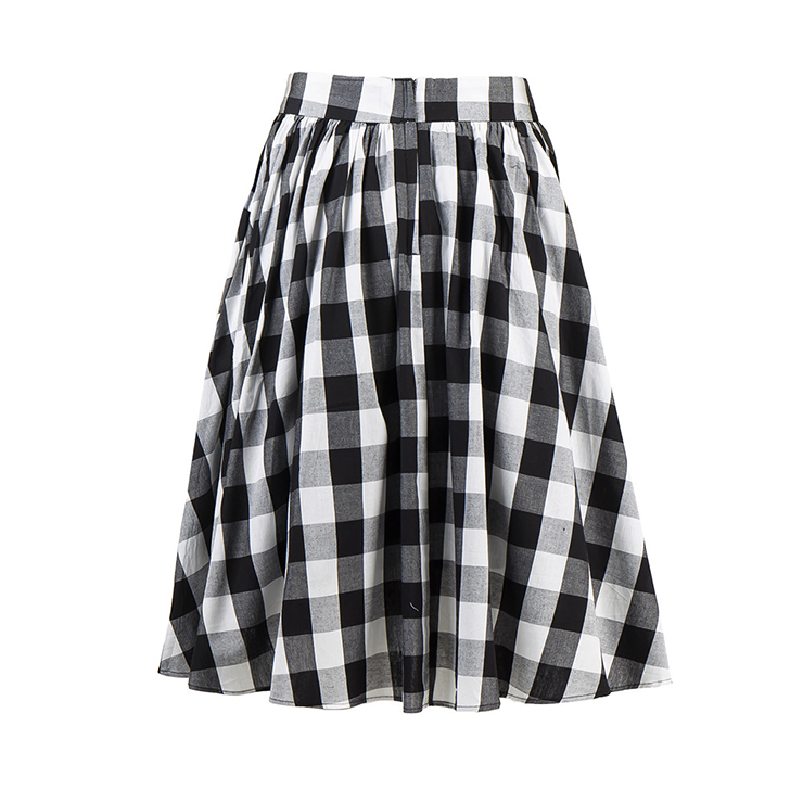 Vintage Black Cut Out Short Sleeve T-shirt and Plaid Skirt Set N12946