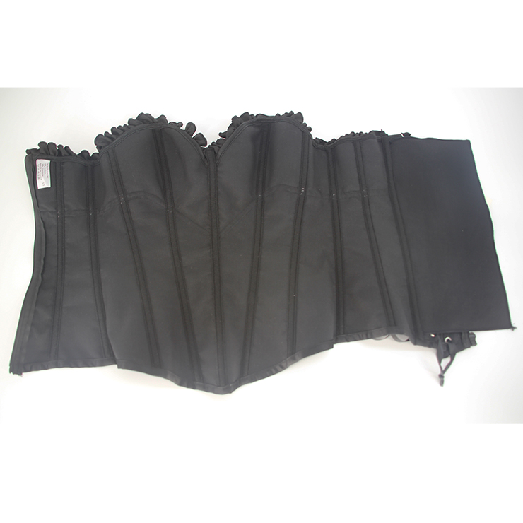 Black Renaissance Corset Ruffle Strapless Corset Bustier Tummy Control Lace Up Jacquard Body Shaper N23465