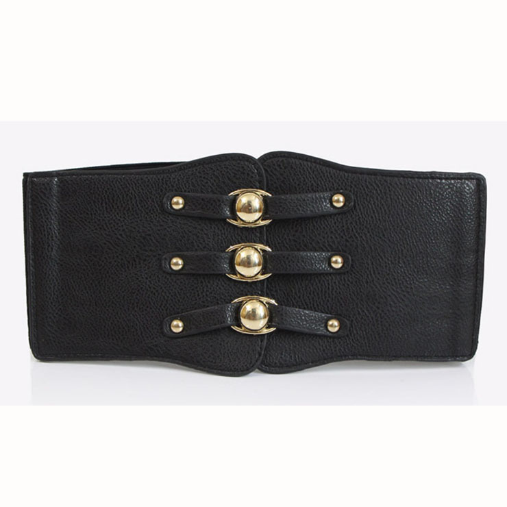 Fashion Black Leather Stretch Waistband High Waisted Cincher Corset Belt N14795