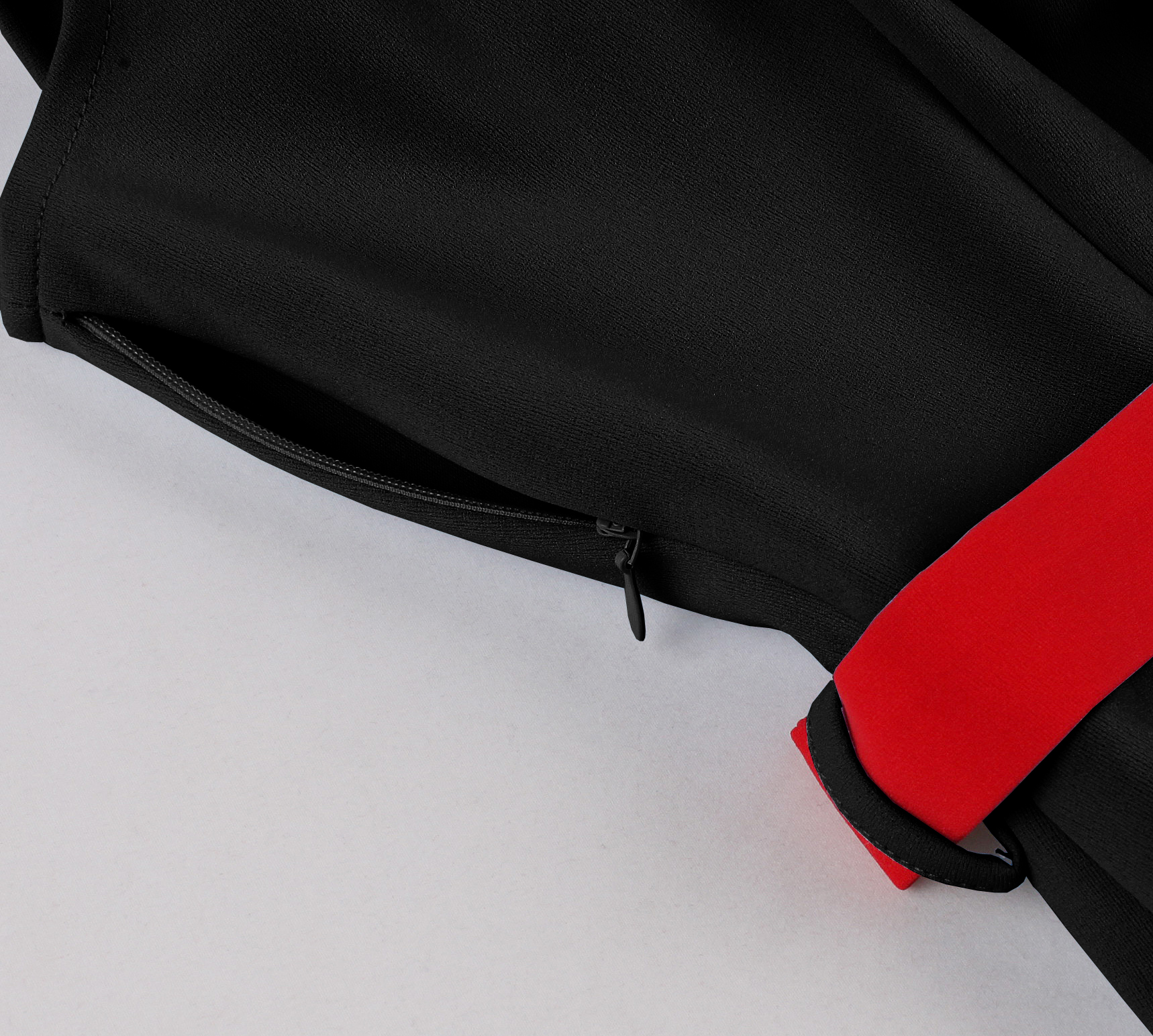 Black Vintage A-Line Dress with Red Belt and Contrasting Buttons - Sleeveless Shift Dress for Women N23822