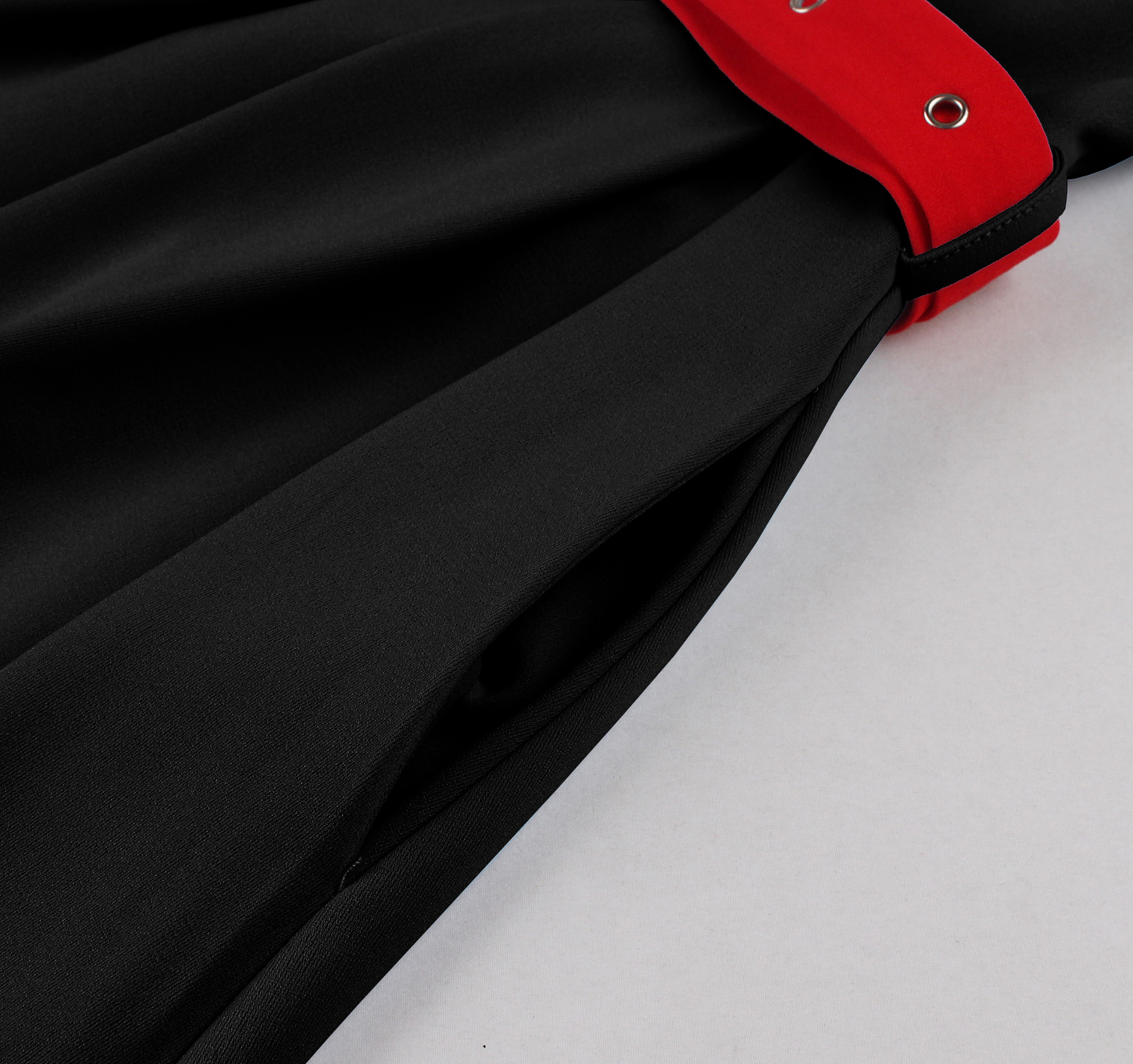 Black Vintage A-Line Dress with Red Belt and Contrasting Buttons - Sleeveless Shift Dress for Women N23822