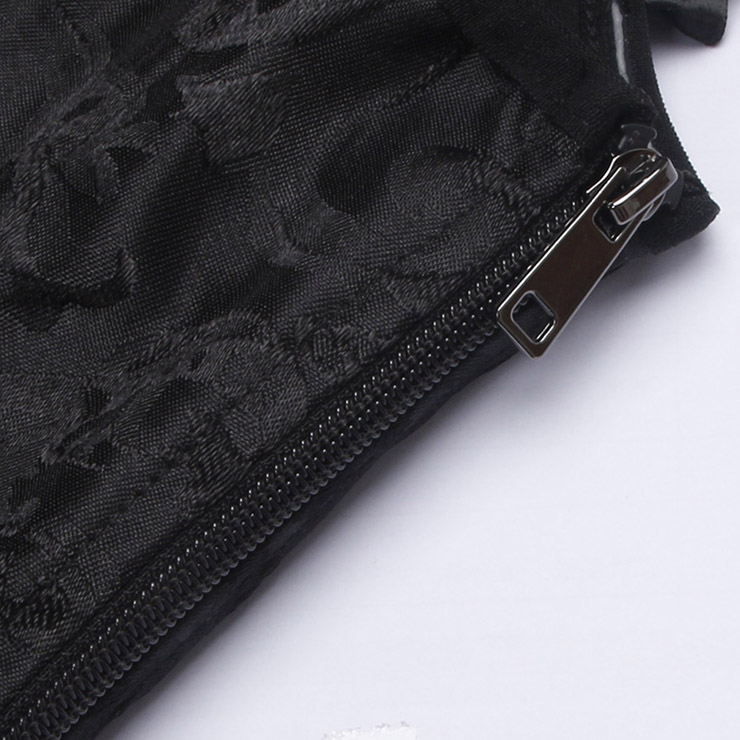 Black Vintage Corset Top with Ruffle Sleeves - Adjustable Lace-Up Square Neck Bustier N237863