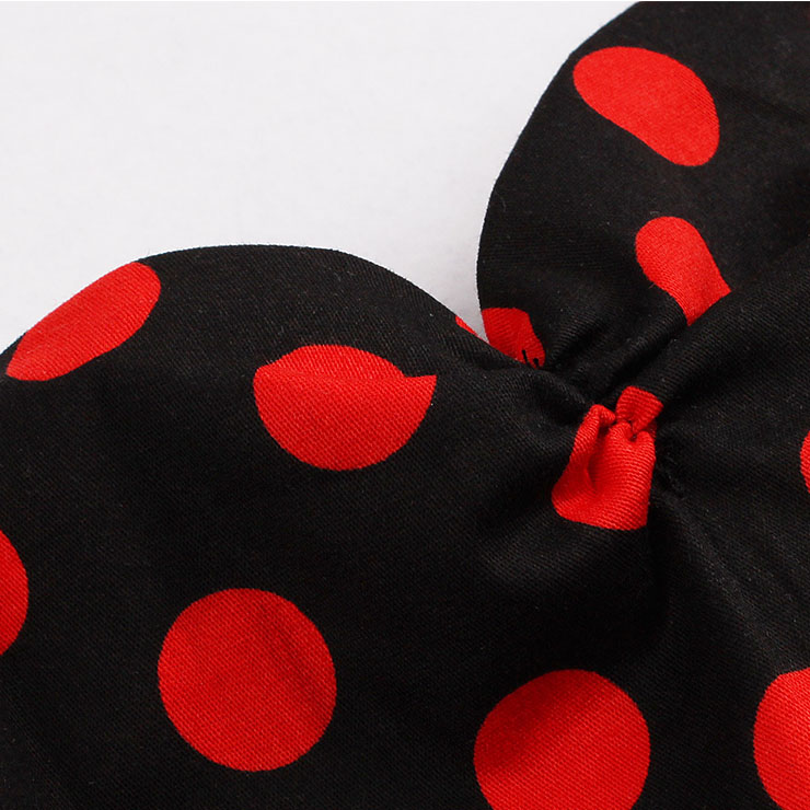 Vintage Red Wave Point Printing Black Hanging Neck Backless Cocktail Party Midi Dress N23005