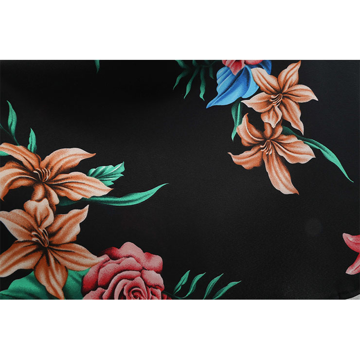 Black Women's Vintage V Neck Sleeveless Floral Printed Swing Summer Day Dress N18577