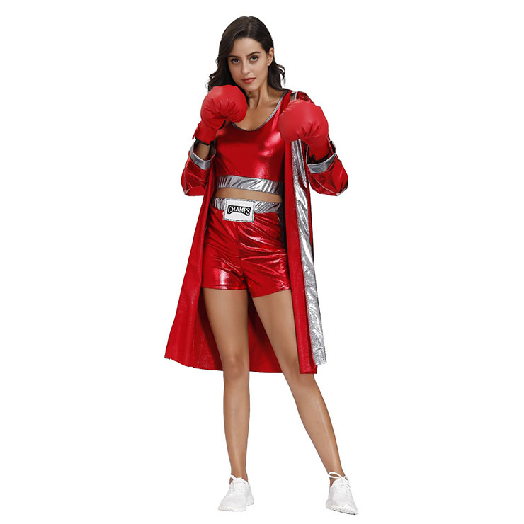 3Pcs Women's Red World Champion Boxing Clothing Adult Cosplay Costume N20496