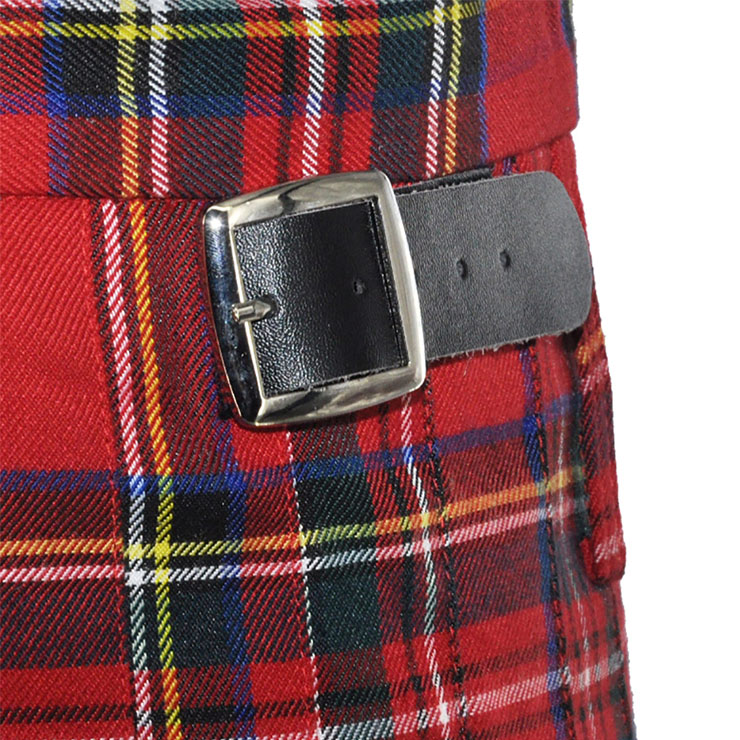 Men's Vintage Classic Red Plaid Pleated Skirt Mid Waist N22675
