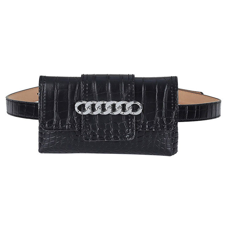Fashion Crocodile Embossed PU Leather Removable Silver Ring Mini Pouch Travel Waist Belt N19163