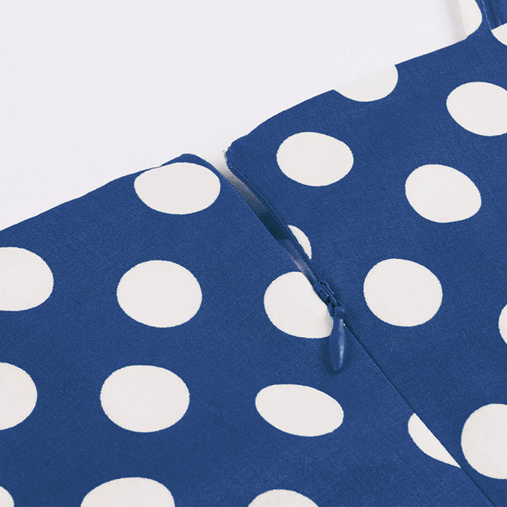Sexy Dark-blue Vintage Strappy Polka Dot Printed Swing Summer Day Dress N22987