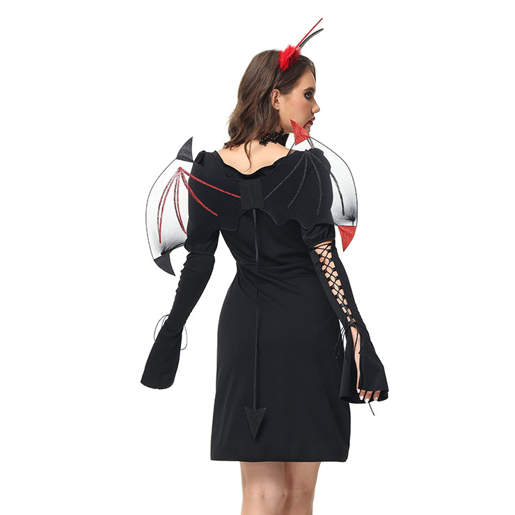 Sexy Black Devil Lace-up Mini Dress Nightclub Party Masquerade Costume N23241