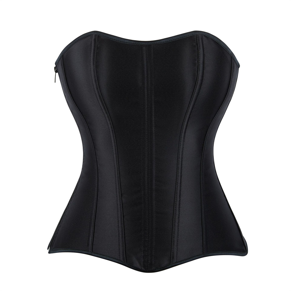 vintage corset, waist trainer corset, satin corset, front zip corset, vertical boning, body shaper, hourglass figure, black white corset, shapewear, vintage style lingerie #N237805