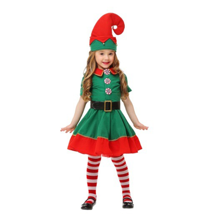 4pcs Lovely Girl's Elf Mini Dress Family Look Party Christmas Costume XT20047