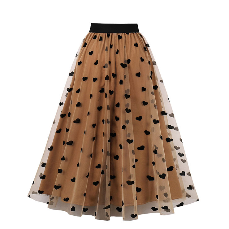 Fashion Khaki Victorian Gothic Double Layered Elastic Band High Waist Skirt N22739