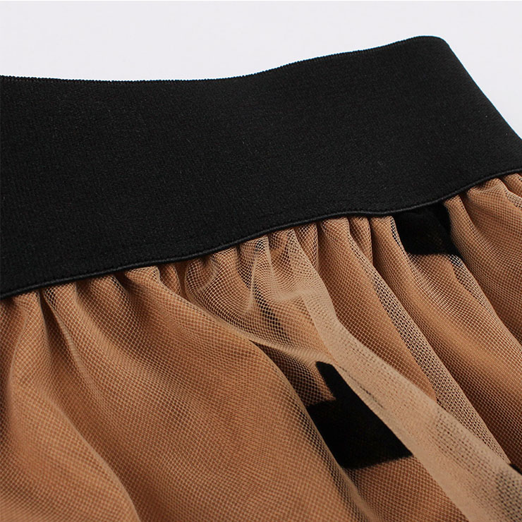 Fashion Khaki Victorian Gothic Double Layered Elastic Band High Waist Skirt N22739