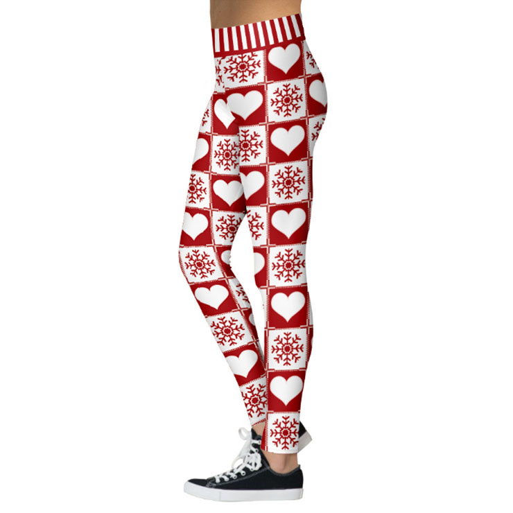 Fashion 3D Digital Print Red and White Snowflake Chic Christmas Slim Elastic Leggings L21561