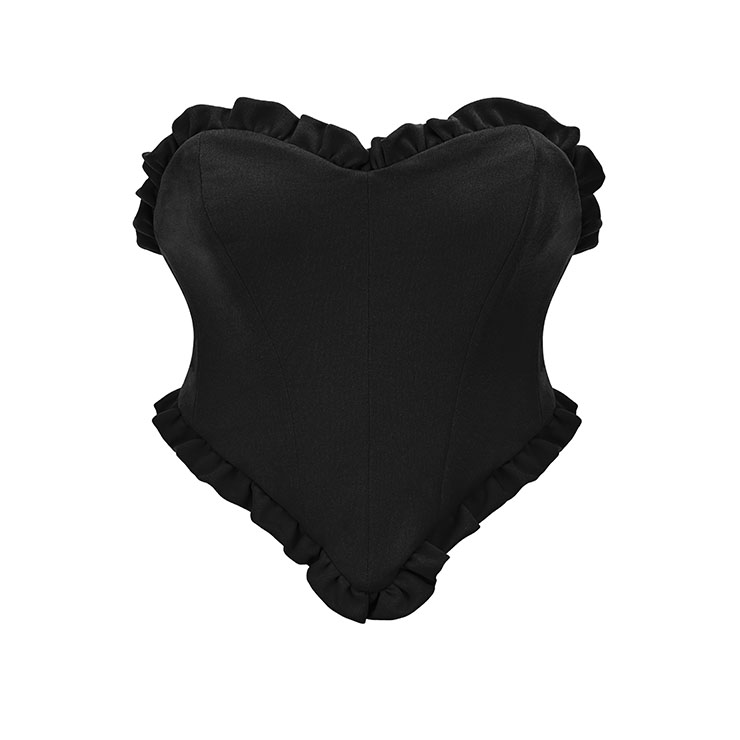 Sexy Black Underbust Corset, Sexy Black Overlay Underbust Corset, Lace-up Cprset, Gothic Corset, Retro Sexy Black Backless Strapless 5 Plastic Bones Lace-up Underbust Corset,#N22912