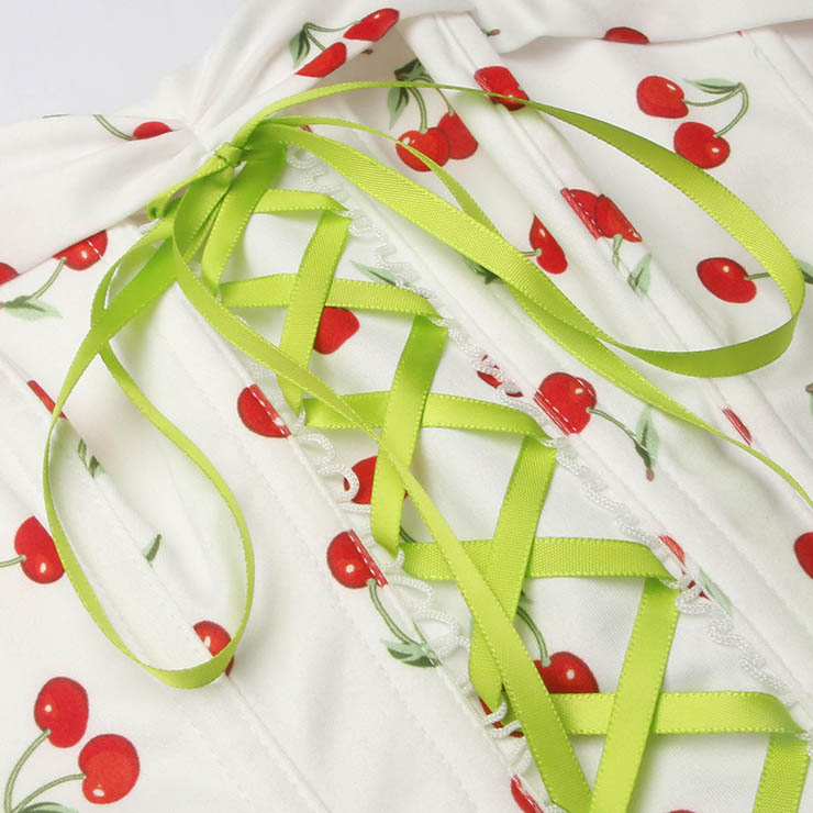 Women's Fashion Blouse Vintage Style Cherry Print Corset Top N23737