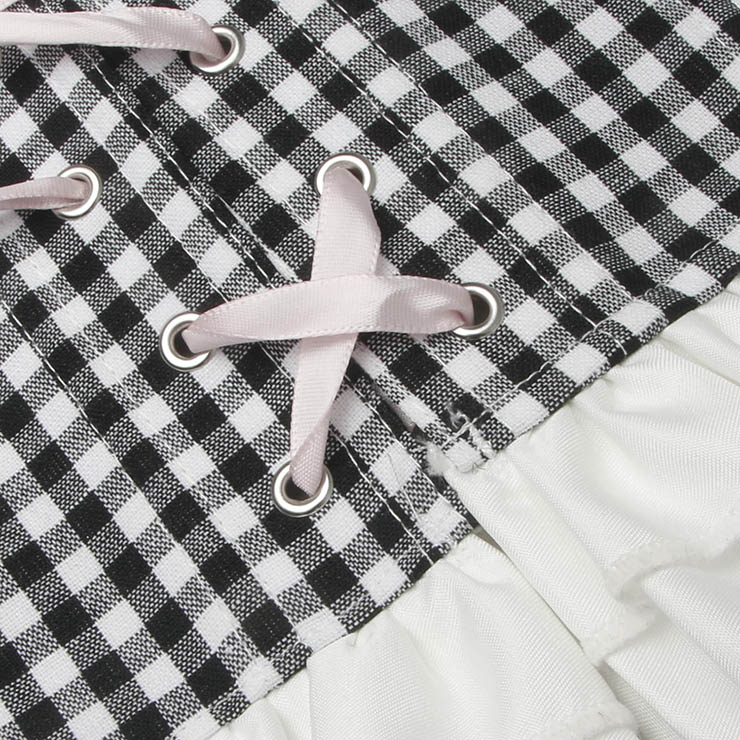 Vintage-Style Gingham Corset Top with Lace Trim - Women's Fashion Blouse N23749