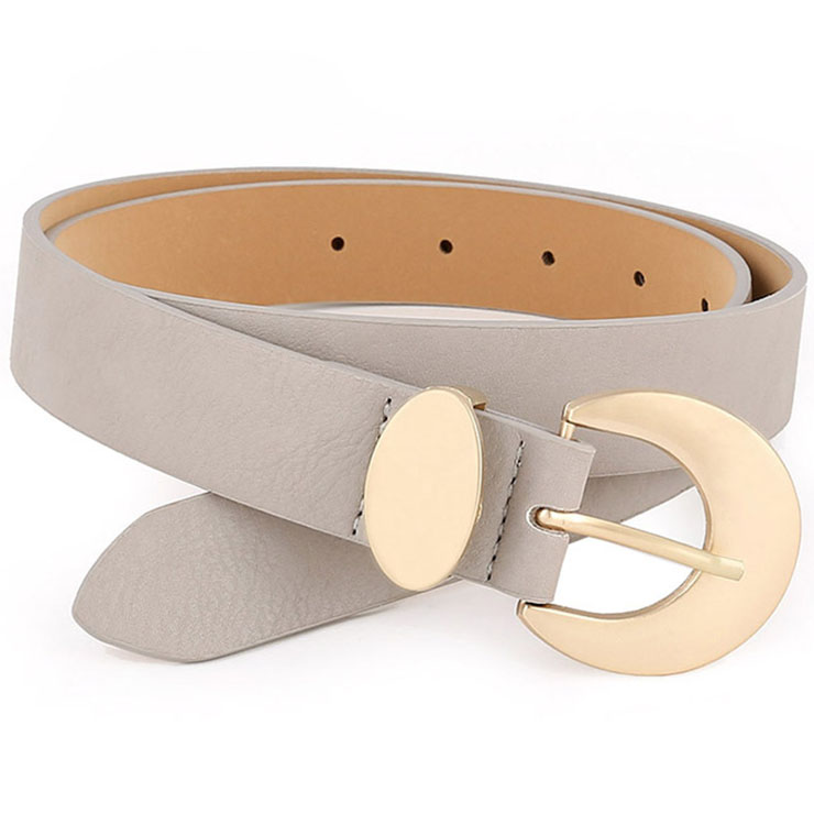 Fashion Grey PU Leather Alloy Crescent Moon Buckle Waist Belt Accessory N18782