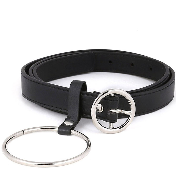 Fashion Women's Black PU Leather Alloy Big Ring Brief All-match Waist Belt Accessory N18784