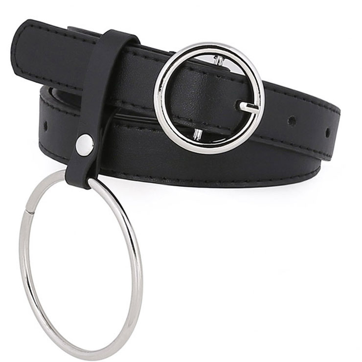 Fashion Women's Black PU Leather Alloy Big Ring Brief All-match Waist Belt Accessory N18784