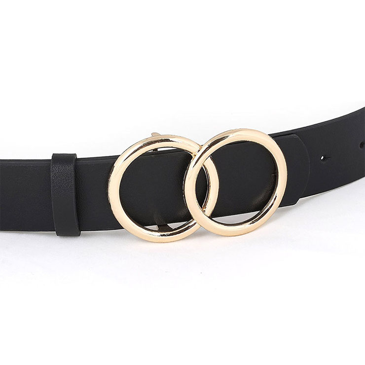 Fashion Black PU Leather Alloy Double Rings Buckle Waist Belt Accessory N18781