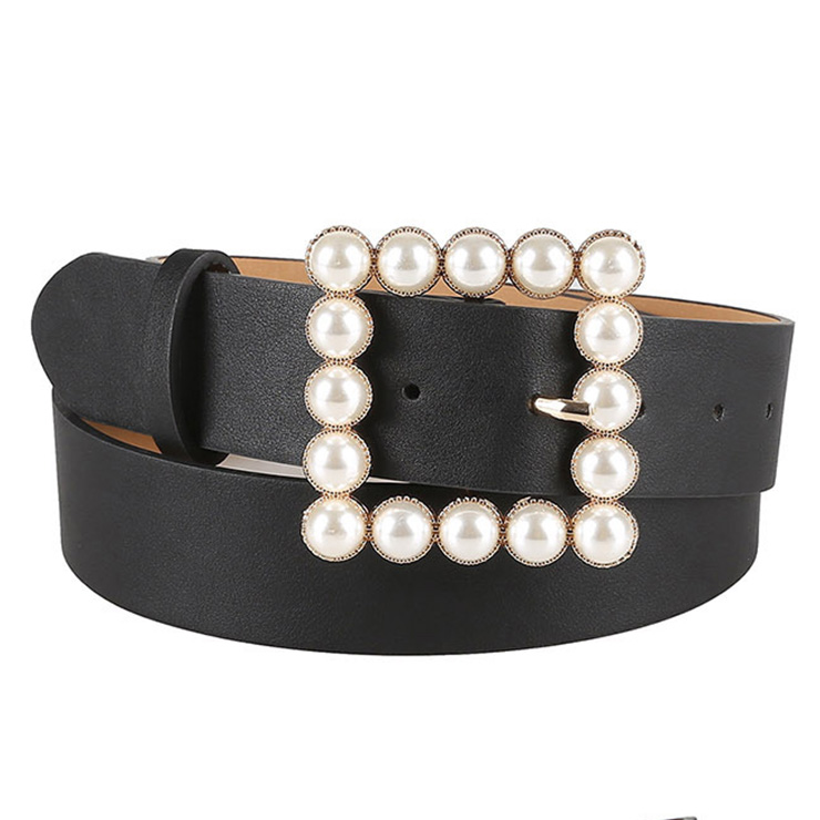 Fashion PU Leather Pearl Square Buckle Cincher Waist Belt N18772