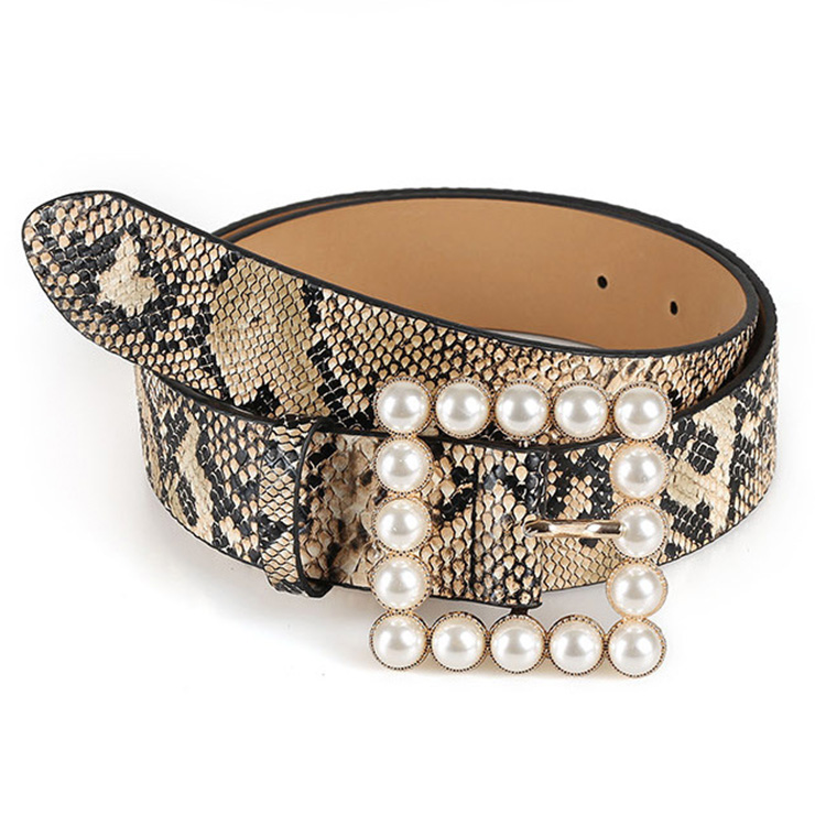 Fashion Snakeskin PU Leather Pearl Square Buckle Cincher Waist Belt N18774