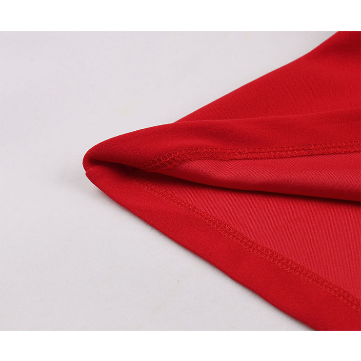 Fashion Red Lapel Short Sleeve Button High Waist A-line Swing Dress N20967
