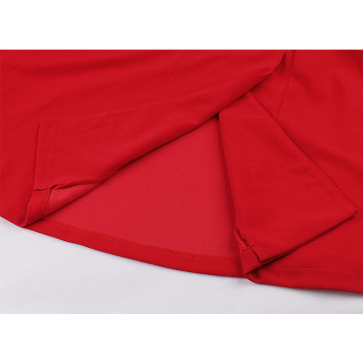 Fashion Red Lapel Short Sleeve Button High Waist A-line Swing Dress N20967