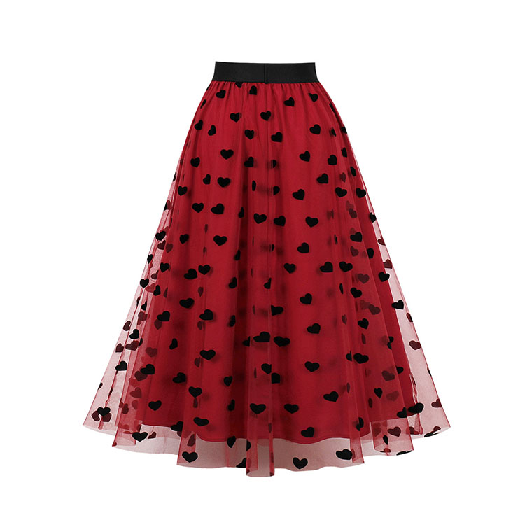 Fashion Wine-red Victorian Gothic Double Layered Elastic Band High Waist Skirt N22943