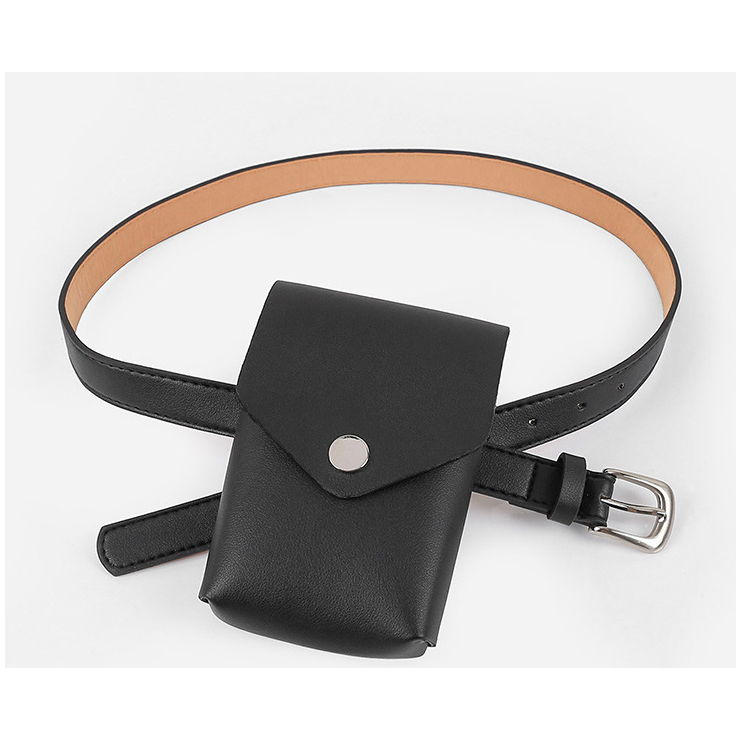 Fashion Black Faux Leather Waist Belt with Removeable Pouch Travel Waist Belt N18202