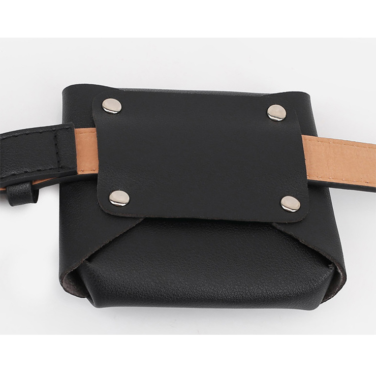 Fashion Black Faux Leather Waist Belt with Removeable Mini Pouch Travel Waist Belt N18203