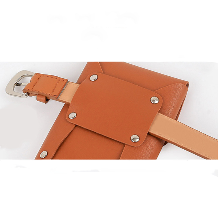Fashion Brown Faux Leather Waist Belt with Removeable Pouch Travel Waist Belt N18204