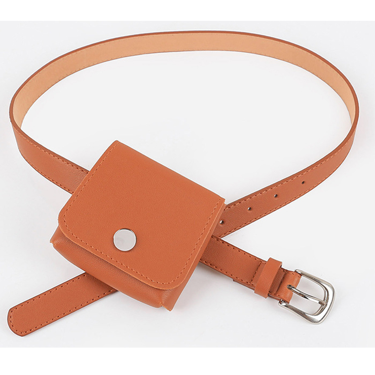 Fashion Brown Faux Leather Waist Belt with Removeable Mini Pouch Travel Waist Belt N18205