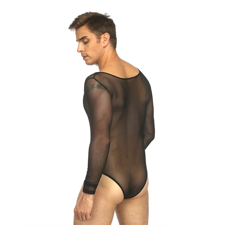 Men's Flirty Black Mesh Transparent Bodysuit N17734