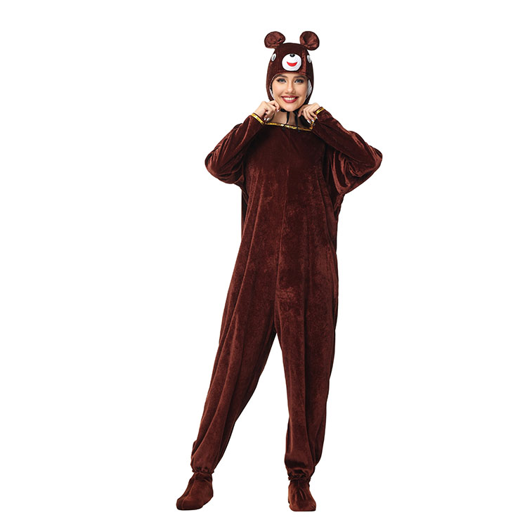 3pcs Funny Brown Bear Animal Jumpsuits Pajama Adult Cosplay Halloween Costume N23242