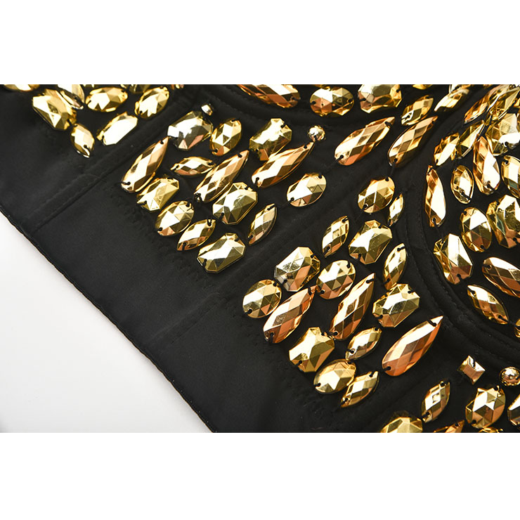 Sexy Punk Golden Studded Beads B Cup Padded Plastic Boned Clubwear Bustier Bra Top N22268