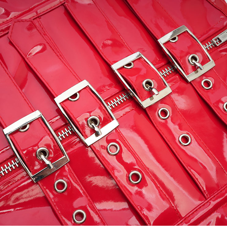 Gothic Red 10 Plastic Boned Belt Buckle Waist Cincher Body Shaper Underbust Corset N23324