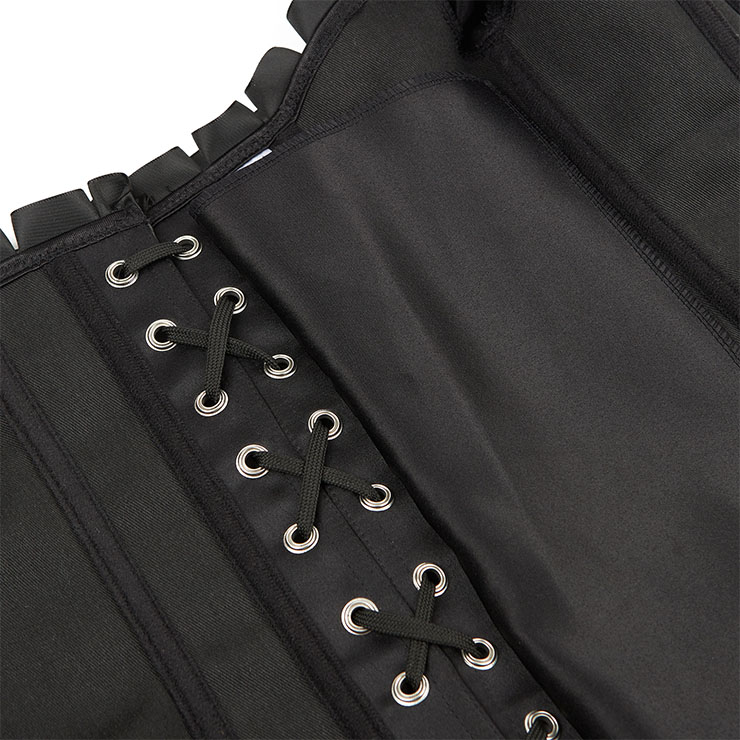 Gothic Black 12 Plastic Boned Ruffles Puff Sleeves Sexy Body Shaper Overbust Corset N21767