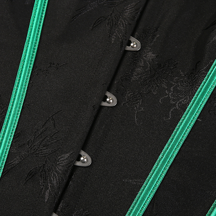 Gothic Black Vintage Corset with Neon Green Satin Trim - Lace-Up Boned Bustier for Women N23808