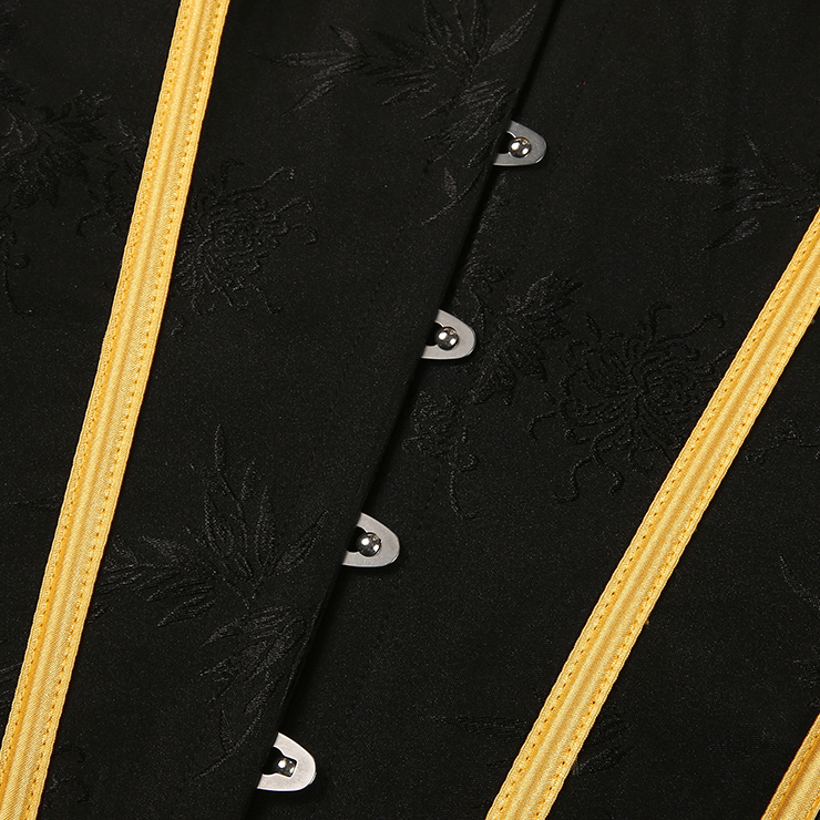 Black Victorian-Style Corset with Yellow Satin Trim and Lace-Up Detail - Steampunk Gothic Bustier for Women N23809