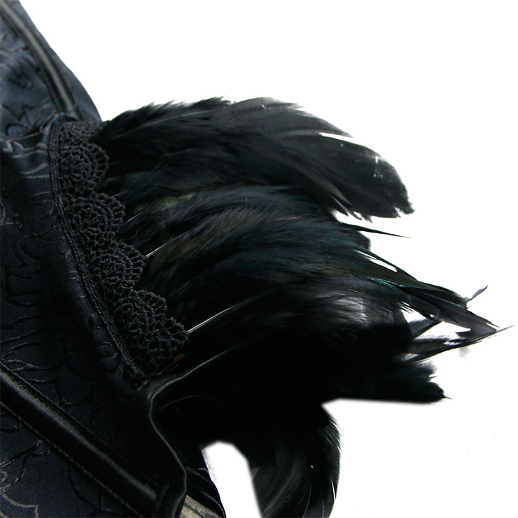Gothic Black Feather Jacquard Buckle Shoulder Straps Plastic Bone Gauze Hem Overbust Corset N20229