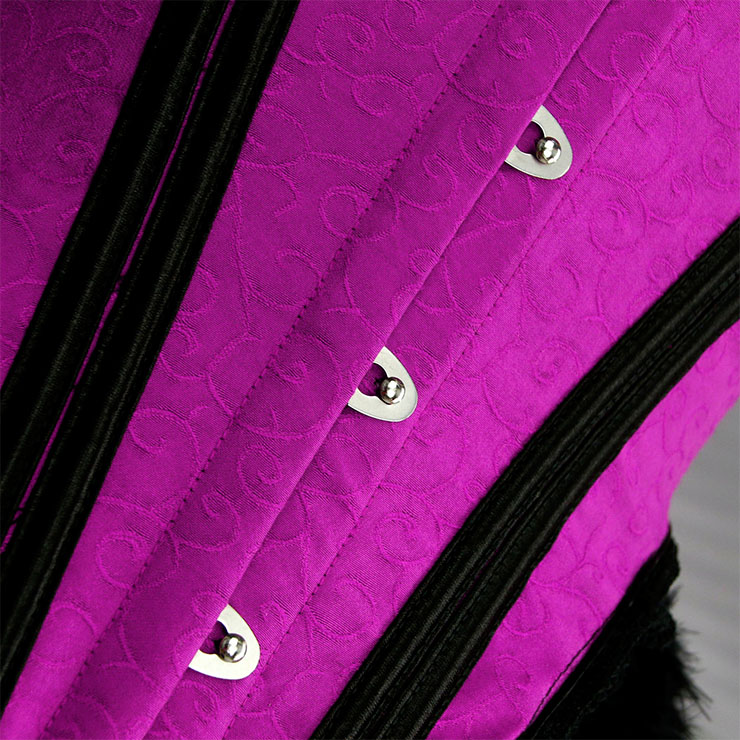 Gothic Purple Feather Jacquard Elastic Wide Straps Plastic Bone Gauze Hem Overbust Corset N20231
