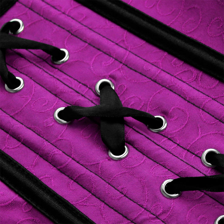 Gothic Purple Feather Jacquard Elastic Wide Straps Plastic Bone Gauze Hem Overbust Corset N20231