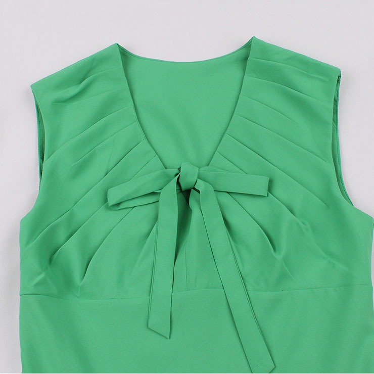Vintage Elegant Green Sleeveless High Waist Lace-Up A-line Dress N22467