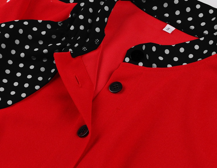 Vintage Audrey Hepburn Style Dress - Red Polka Dot A-Line with Bow Tie Collar N237809
