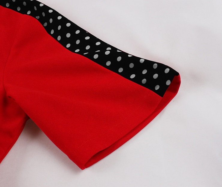 Vintage Audrey Hepburn Style Dress - Red Polka Dot A-Line with Bow Tie Collar N237809