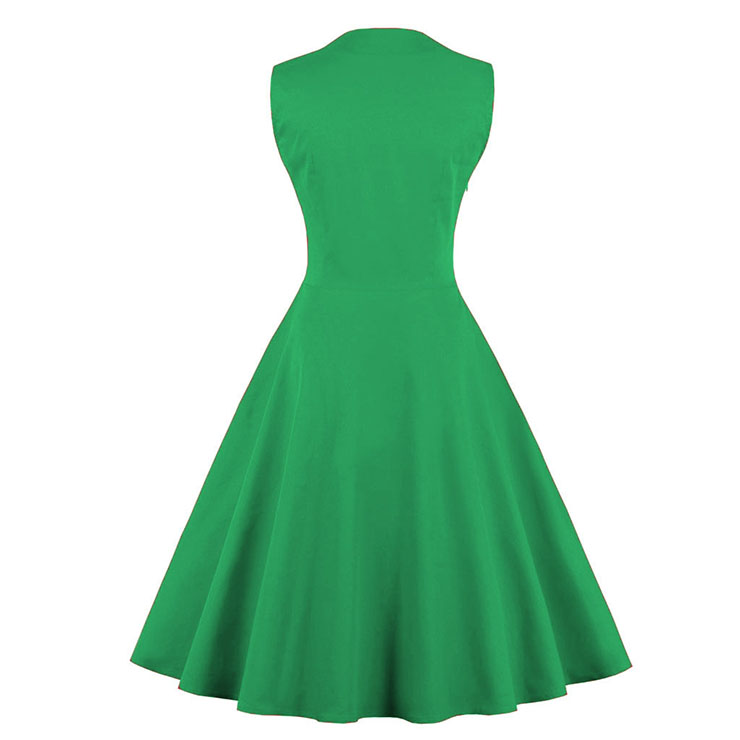 Women's Green Vintage Tartan Plaid Patchwork Sleeveless Casual Cocktail Dress N22984