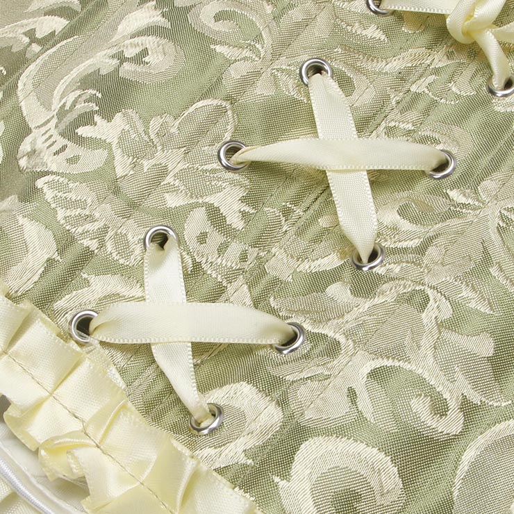 Green Lace-Up Dance Bustier Corset with Ruffle Shoulder Straps and Scalloped Hem N237867