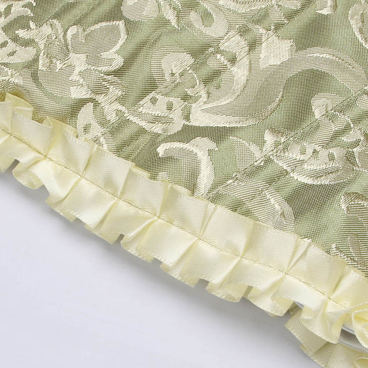 Green Lace-Up Dance Bustier Corset with Ruffle Shoulder Straps and Scalloped Hem N237867